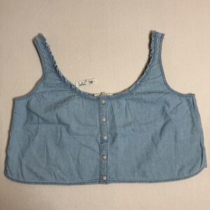 Madewell‎ Women's XXL Blue Denim Button Front Sleeveless Crop Top Shirt Tank